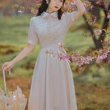 Kukombo Solid Vintage Fairy Dress Women Lace Designer Elegant Midi Dress French Retro Puff Sleeve Party Casual Sweet Dress Summer K87