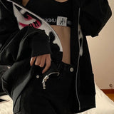 Kukombo Zip-Up Y2K Harajuku Oversized Skeleton Hoodie Goth Hoodies Female Women Grunge Hooded With Zipper Hood Skull Sweatshirt Women