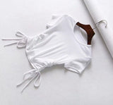 Kukombo Sexy V Neck Cropped Tank Tops Women Drawstring Tie Up Front Camis Candy Colors Streetwear Slim Fit Ribbed Crop Top