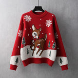 Christmas Gift Sweater new year Christmas snow cartoon cartoon deer top warm commuting red pullover round neck thickened long sleeve sweater