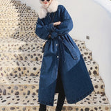 Christmas Gift Women Autumn Winter Cotton Denim Coat Single Breasted Casual Cowboy Padded Jacket Femme Fleece Outerwear Jean Oversized Overcoat