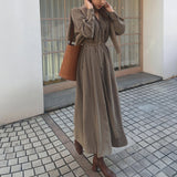 Christmas Gift BGTEEVER V-neck Single-breasted Female Long Dress 2021 Spring Elegant Long Sleeve Belted Women Dress Straight Loose Vestidos