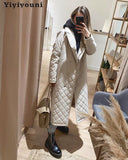 Christmas Gift Yiyiyouni Cotton-Liner Argyle Winter Jackets Women Sashes Slim Fit Thickening Long Padded Parkas Female Solid Casual Snow Coat