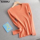Christmas Gift 2021 basic v-neck solid autumn winter Sweater Pullover Women Female Knitted sweater slim long sleeve badycon sweater cheap