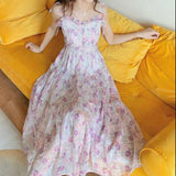 Kukombo 2022 Women Vintage Franch Style Female Strapless Party Dress Casual Holiday Lady Boho Vestido Summer Print Floral Dress