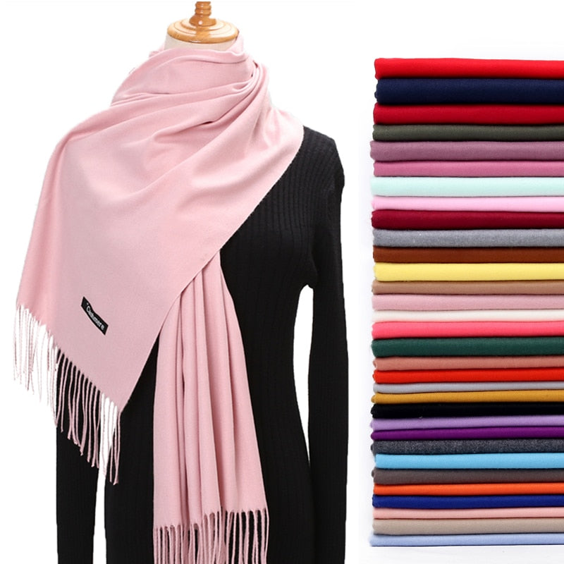 Christmas Gift 2021 Winter Scarf For Women Long Warm Cashmere Scarves Hijab Solid Lady Shawl Wrap Female Pashmina Bandana Head Scarfs Echarpe