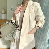 Kukombo Cotton Linen Blazer Women 2023 New Arrival Ropa Mujer Solid Color Single Button Long Sleeve Jackets Casual All-match