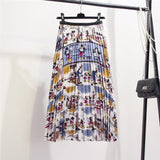 Christmas Gift Marwin New-Coming Summer Catroon Printing Women Skirts Mid-Calf Pleated Skirt European High Street Style Empire Summer Skirts