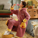 Christmas Gift Women's Pajamas Thick Warm Sleepwear Coral Fleece Robe Autumn and Winter Plush Plus Size Loose Home Clothes Nightgowns for Women