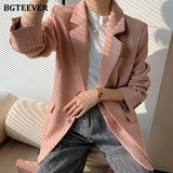 Christmas Gift BGTEEVER 2021 Spring Autumn Solid Jacket Women Suits Single-breasted Pink Blazer Office Ladies Formal Blazer Female Outwear