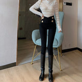 Kukombo  2022 New Spring Casual Irregular Trousers For Women High Waist Lace Up Button Straight Slim Pants Female Autumn Fashion KZ1014