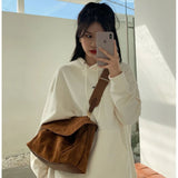 Kukombo  Nubuck PU Leather Flap Shoulder Bags For Women Vintage Wide Strap Crossbody Bag Large Capacity Women Designer Handbags Tote Bag