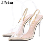 Christmas Gift Eilyken Transparent Pumps Women Sexy Pointed Toe Chain Design Crystal Heel Ladies Shoes Stiletto High Heels Wedding Dress Shoes