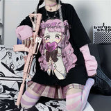 Thanksgiving Gift Kawaii Cartoon Sweet Girls T-Shirt Long Sleeve Streetwear Harajuku Pink Gothic Casual Tops Vintage Loose Summer Woman Tshirts