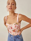 Kukombo Women 2022 Fashion With French Lattice Cherry Printing Crop Sling Tops Vintage Backless Elastic Thin Straps Female Tops