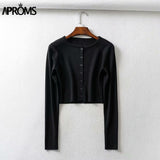 Christmas Gift Aproms Candy Color Ribbed Knitted Cardigan Women Autumn Winter Long Sleeve Basic Cropped Sweaters Female Casual Short Jumper Top