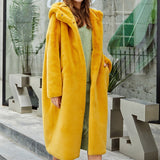 Christmas Gift Fashion Macaron Color X-Long Faux Mink Fur Coat Women Winter Warm Single Breasted Hooded Jacket Coats Casual Soft Overcoat Femme