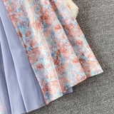 Kukombo Summer Elegant Chiffon Floral Strap Dress women's Mesh Stitching Strapless Mixi Dress Holiday Ladies Vestidos 2022 Robe