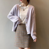 Kukombo Cardigan Women 2022 Spring Sweater Hollow Out Korean Fashion V-Neck Knitted Clothes Purple Long Sleeve Soft Outwears