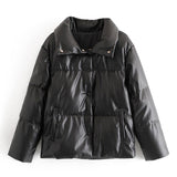 Christmas Gift Women PU Leather Parkas Fashion High Street Solid Faxu Leather Coats Elegant Winter Thick Cotton Jackets Loose Outerwear
