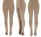 Kukombo Women Solid Chic Pants Casual Skinny Slit Sport Trousers Long Pants
