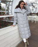 Christmas Gift Yiyiyouni Thickening X-Long Cotton-Padded Winter Jacket Women Covered Button Oversized Parkas Female Khaki Warm Snow Windbreaker