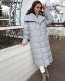 Christmas Gift Yiyiyouni Thickening X-Long Cotton-Padded Winter Jacket Women Covered Button Oversized Parkas Female Khaki Warm Snow Windbreaker