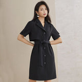 Kukombo Christmas Gift Elegant Office Midi Black Blazer Dress Women Short Sleeve Bandage Green Casual Dress Summer Sexy Female A-line Skirts