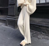 Christmas Gift  Casual Warm Loose Floor-length Sweater Pants for Women Autumn Winter High Waist Wide Leg Knitted Trousers Femme 2021
