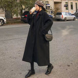 Kukombo Woman Long Coat Fashion Korean Preppy Style Retro Versatile Windbreaker Casual Warm Woolen Coat Oversize 2022 Spring Women Coat