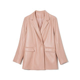 Christmas Gift Yiyiyouni Autumn Winter Office Lady Leather Jackets Women Turn-down Collar Tailored Coat Female Casual Basic Pink Outerwear 2021