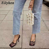 Christmas Gift Eilyken Summer Autumn Sexy Mesh Pumps sandals Female Square Toe high heel Chain Stiletto hollow Party Dress Pumps shoes 7CM