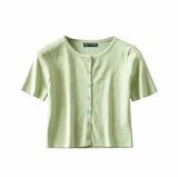 Kukombo Summer Crop Top Women Graphic T Shirts Vintage Short Button Up Shirt Elegant Graphic Tees Women Cute Tops Green 2022 New