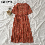 Christmas Gift BGTEEVER Vintage Single-breasted Floral Print Women Dress 2021 Summer V-neck Lace-up Female Dress Elegant A-line Vestidos Femme