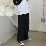 Kukombo Casual Pants Women Loose Wide-Leg Cargo Trousers All-Match Streetwear Unisex Leisure Chic Womens Students Ulzzang Fashion Spring