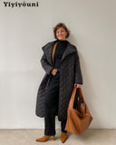 Christmas Gift Yiyiyouni Argyle Cotton-Padded Long Coat Oversized Parkas Women Wide-waisted Winter Down Jackets Female Black Thick Windbreakers