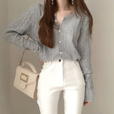 Kukombo Women Sweater Hollow Out O-Neck Black Beige Cardigan Knitted Solid Clothes 2022 Spring Autumn Fashion New Korean Top