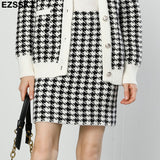 Christmas Gift white black  thick Houndstooth sweater cardigans jacket ladies new women thick sweater coat v-neck cardigan jacket coat outwear