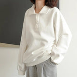 Kukombo Harajuku Polo collar White Hoodies Women 2021 Fashion Korean Style Casual Long Sleeve Sweatshirt Top Female Trendy Clothes