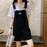 Christmas Gift Women's Jumpsuits Korean Preppy Style Solid Color Strap Pants Large Pocket High Waist Black Short summer Woman Denim Overalls