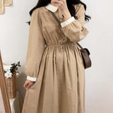 Kukombo Vintage Old Long Sleeve Midi Dress Women Autumn Korean Fashion Elegant Japanese Kawaii  Chic Trendy Kpop Clothes 2022