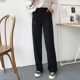 Christmas Gift 2021Pants Women Solid Loose High Waist Casual Long Trousers Trendy Pockets Womens Korean Pants Soft Simple Students