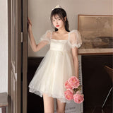 Kukombo  Summer Sexy Party Dress Women French Style Princess Sweet Kawaii Mini Dress Puff Sleeve Casual Office Elegant Dresses For Women