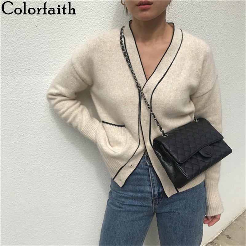 Christmas Gift 2021 Winter Spring Women's Sweaters Loose Fashionable Knitwear Korean Knitted Ladies Covered Button Cardigans SWC7752