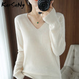 Christmas Gift Women's Sweater Autumn Winter 2021 Pull Femme White Pullover Women Sweaters Warm Soft Women's Jumper V Neck Woman Sweater Loose