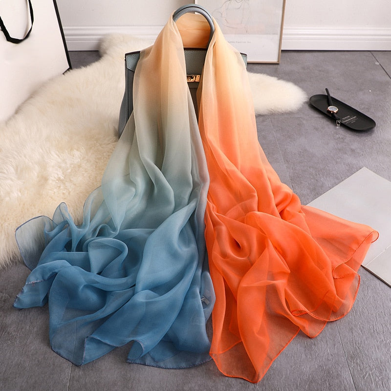 Kukombo Christmas Gift 2023 Women Scarf Fashion Summer Print Silk Scarves For Lady Shawls Wraps Oversize Female Hijabs Pashmina Foulard Bandana Hijabs