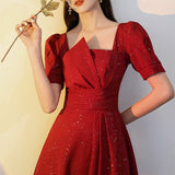 Graduation Gift Big Sale French Vintage Summer Women's Dress 2023 One Piece Dress Korean Short Sleeve Elegant Solid Dress Females Evening Party Design K51