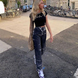 Kukombo Grey Brown Aesthetic High Waist Women's Straight Jeans Harajuku Baggy Tie Dye Print Casual Mom Denim Trouser Streetwear