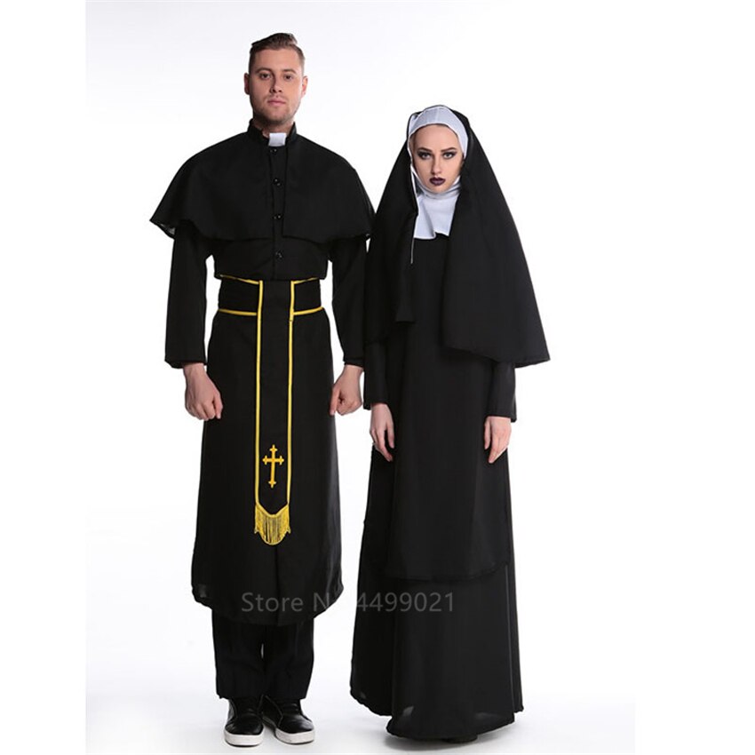 Halloween Kukombo Ladies Missionary Priest Uniform Medieval Costume Nun Cosplay Halloween Dress For Women Cross Religious Polyester Adult Men Robe