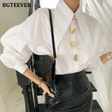 Christmas Gift BGTEEVER Stylish Chic Lantern Sleeve Women White Shirts Blouses Spring Buttons Loose Female Shirts Tops Elegant Ladies Blusas